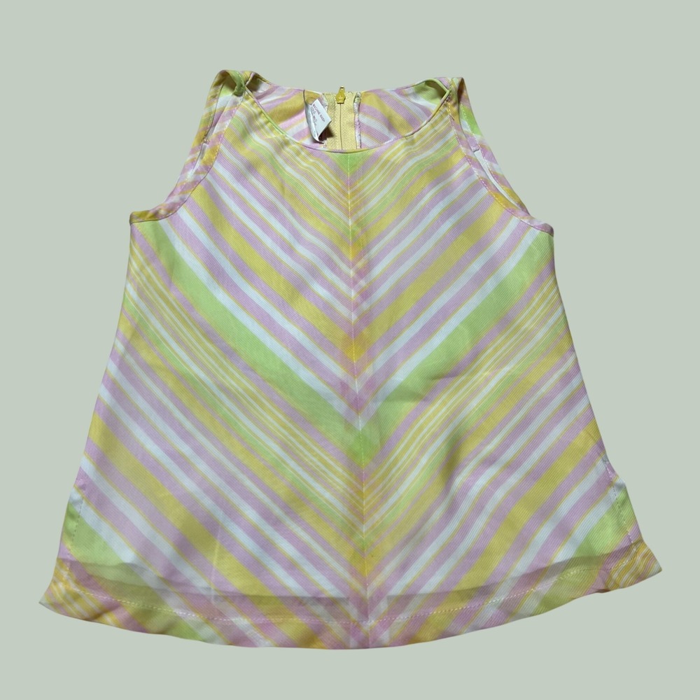 Will Lady Vintage Kids Sleeveless Striped Top Pastel Yellow Pink Green Size 7